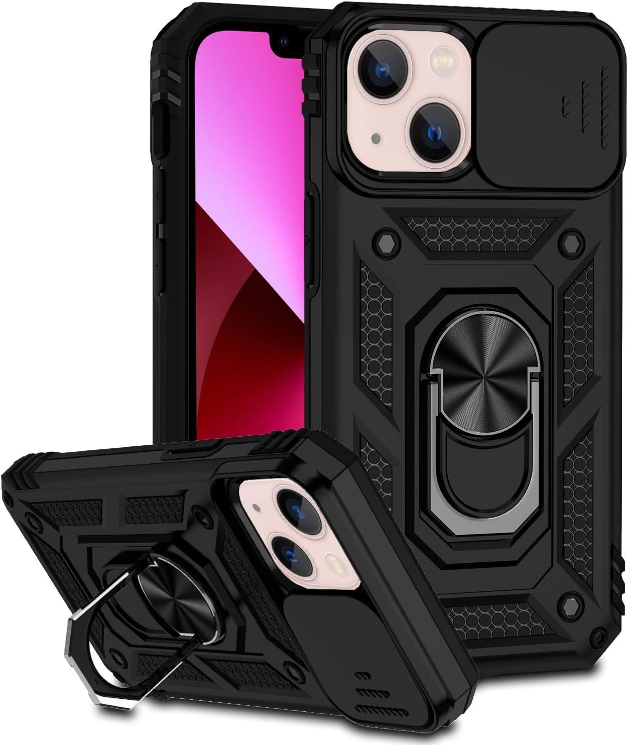 Shockproof Dual Layer Magnetic Bracket Case - Black